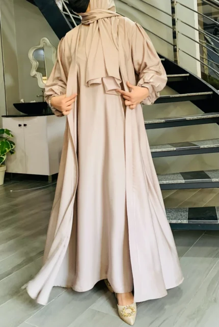 OYSTER ABAYA 3 PC SET SILVER BAIGE