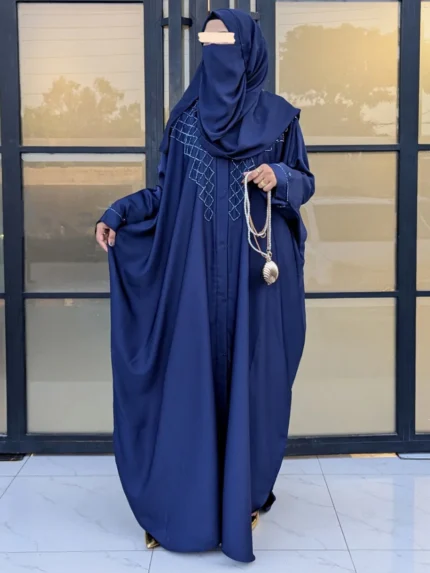 Oyster Zlem Beadwork Kaftan 2 Pc Set Sapphire