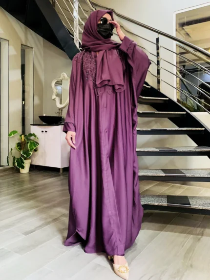 Oyster Zlem Beadwork Kaftan 2 PC Set French Lilac