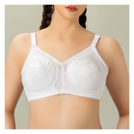 BeBelle Doria Cotton Embroidered Cotton Bra Comfort and Control White 1032