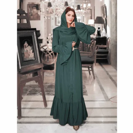 Oyster Pleated Maxi Abaya (Green color)