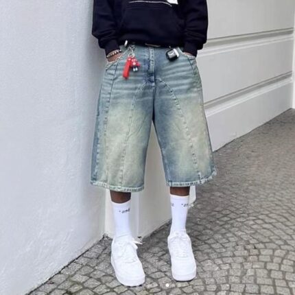 American-style Vintage Washed High-street Denim Shorts